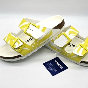 NIB Birkenstock - Arizona Birkoflor White & Yellow Slide Sandal